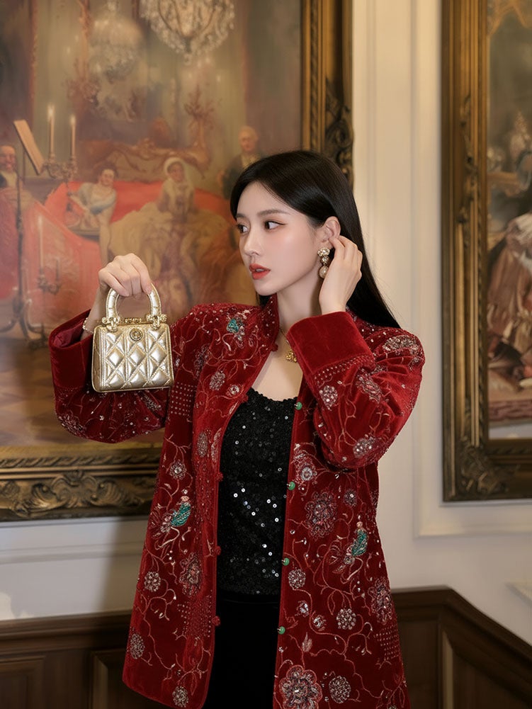 Yailla Versatile Modern Chinese Retro Style High-End Feel Trending This Year Luxurious and Elegant Heavy-Duty Embroidered Cotton-Padded Jacket/Coat for Women Light Luxury Niche Design Tang Coat Suit - Image 2